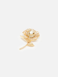 Zircon Set Pearl 3D Peony Brooch | Copper/Artificial Zircon/Shell Beads