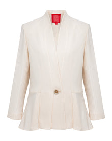 Flared Peplum Hem Blazer | Beige