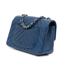 Chanel | Pre-Owned Mini Rectangular Classic Chevron Caviar Single Flap | Blue/Dark Blue