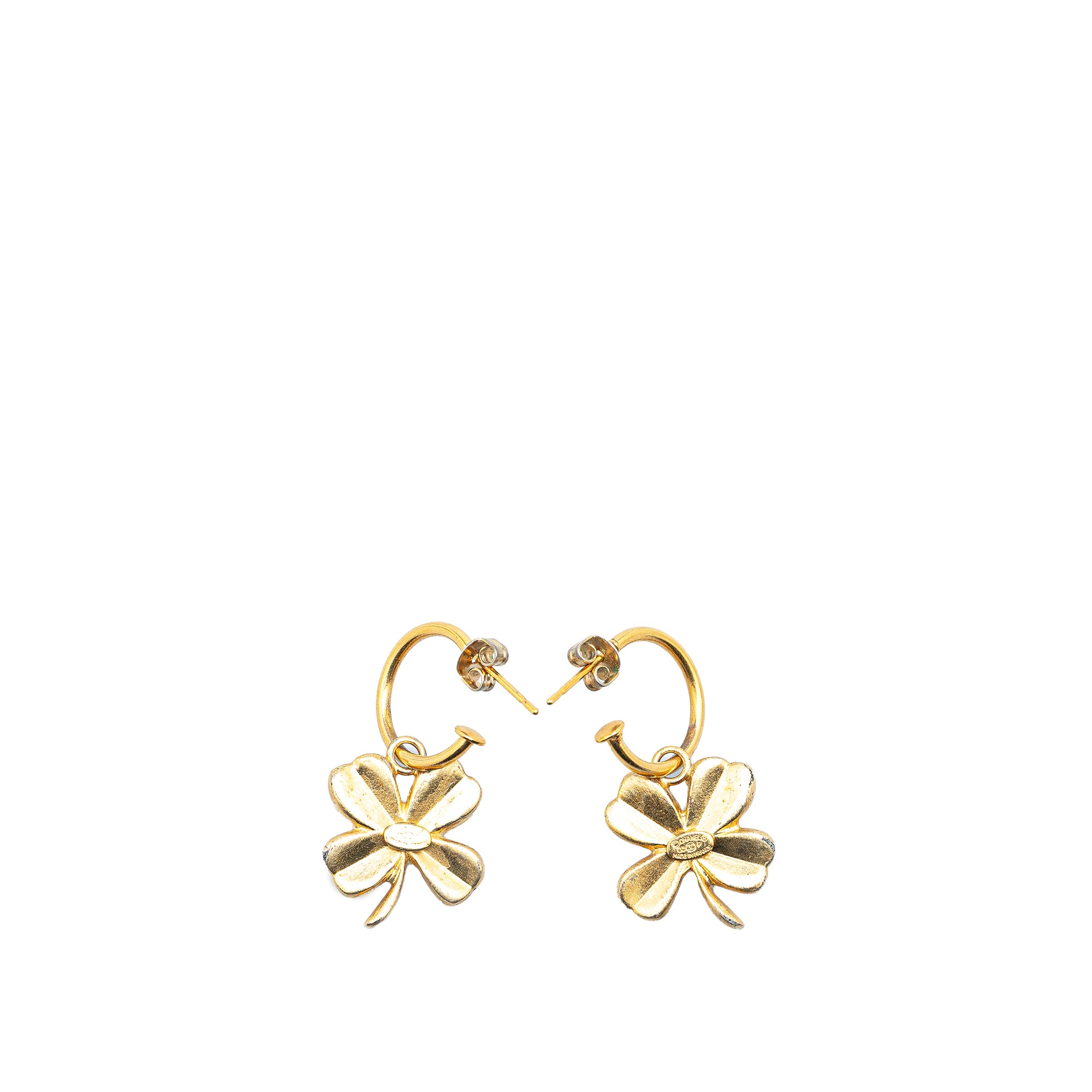 Chanel | Pre-Owned Gold Plated Clover Hoop Push Back Earrings | Gold