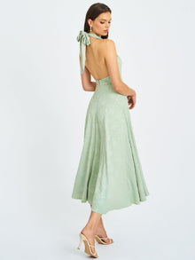 Magda Deep V Neck Halter A-line Midi Dress | Mint Green