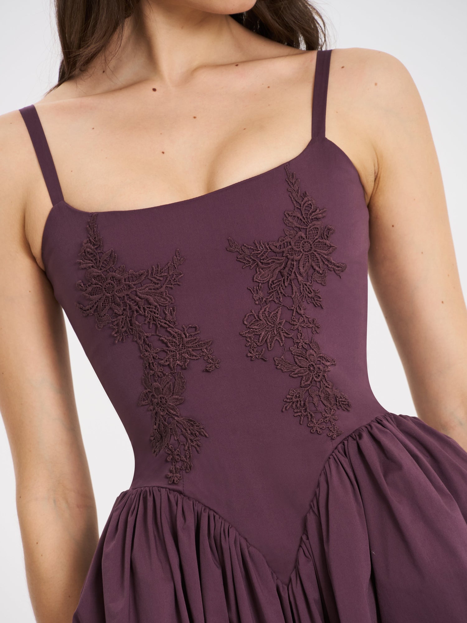 Oakleigh Blackberry Purple Cotton Lace-up Back Midi Dress | Black
