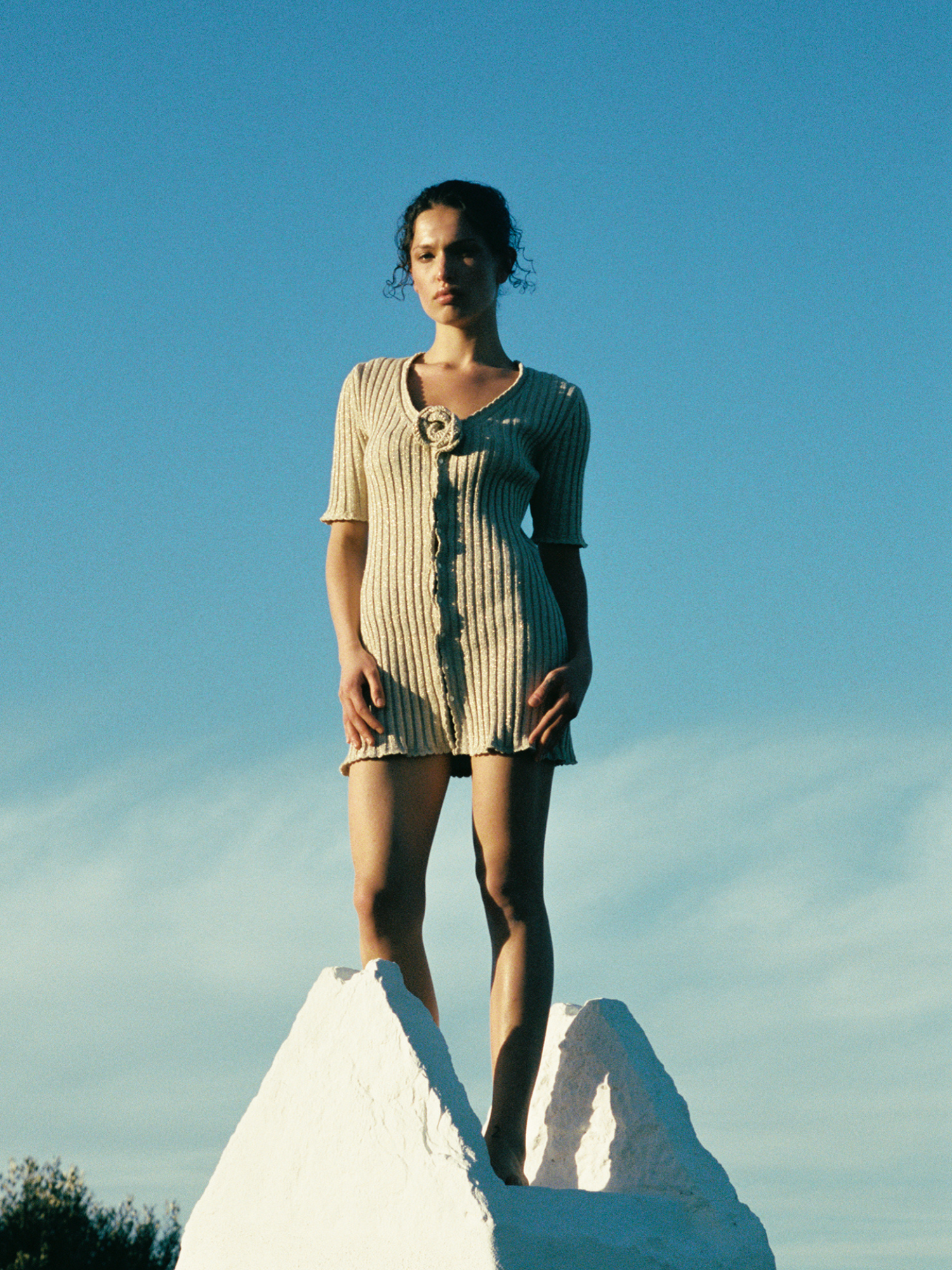 Sabina Halfsleeve Mini Dress | Golden Olive Shimmer
