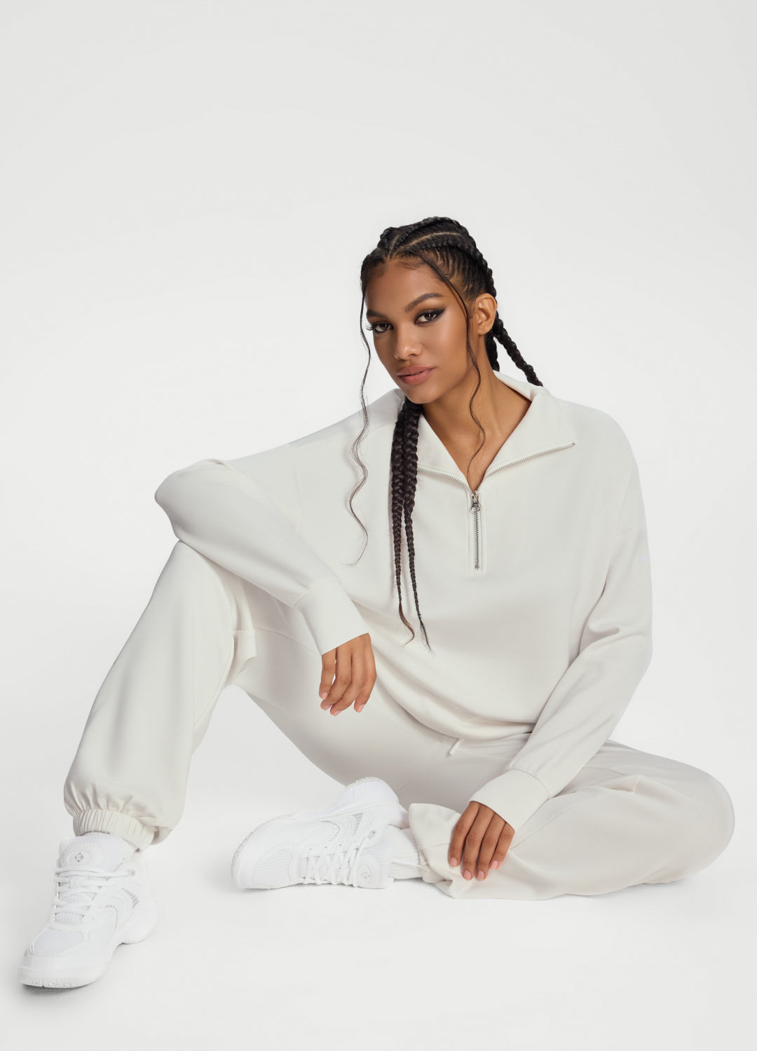 Half-Zip Long Sleeve Sweatshirt | White