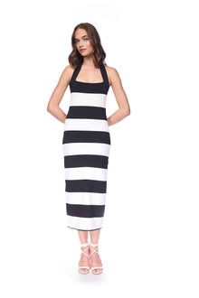 Misha Dress | Black White Awning Stripe