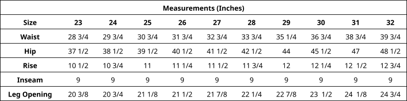 Product size guide
