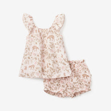 Girls | Woodland Print Organic Muslin Bubble Baby Romper | Pink