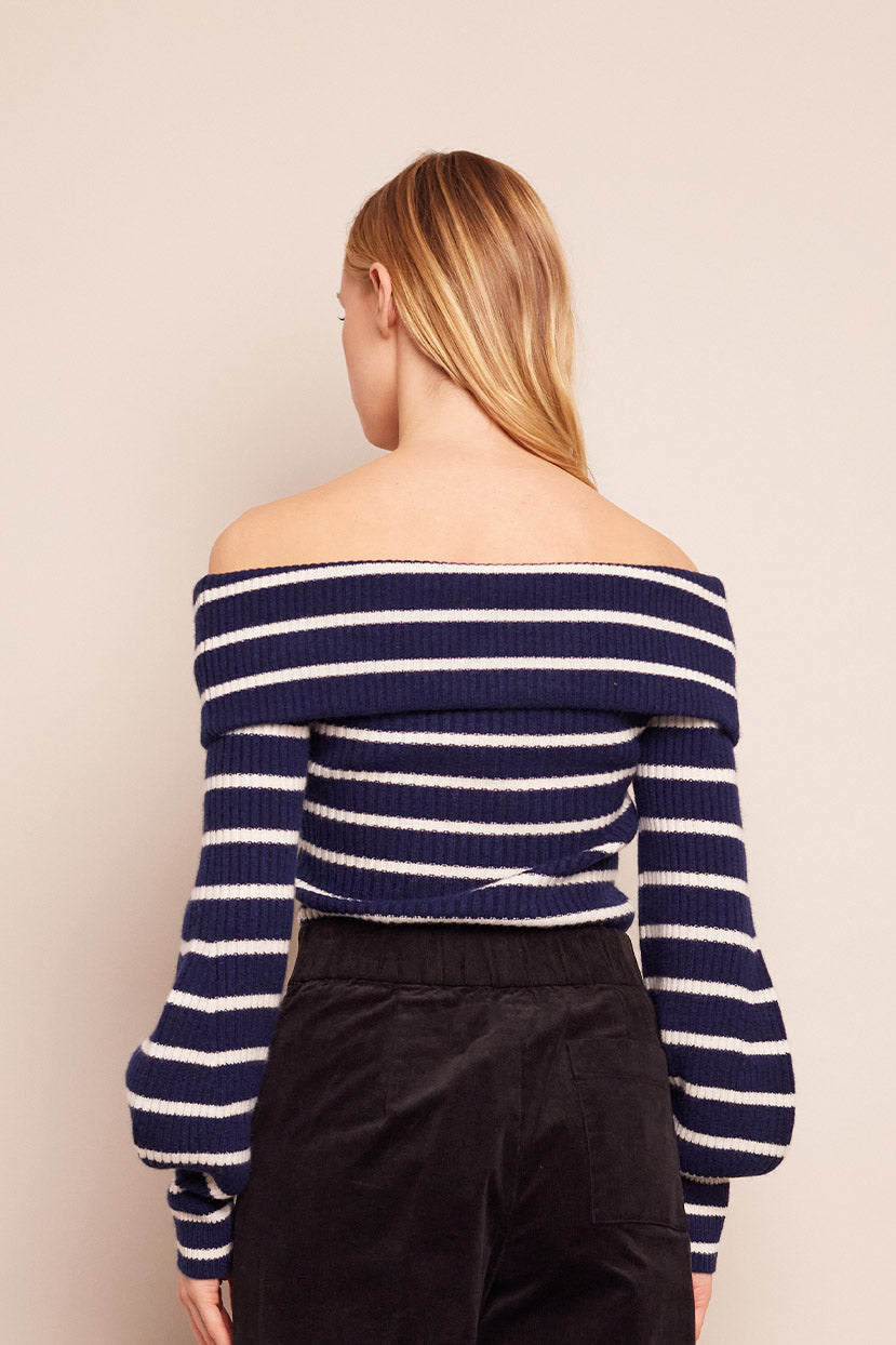 Salma Top | Navy Ivory Stripe