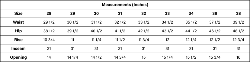 Product size guide
