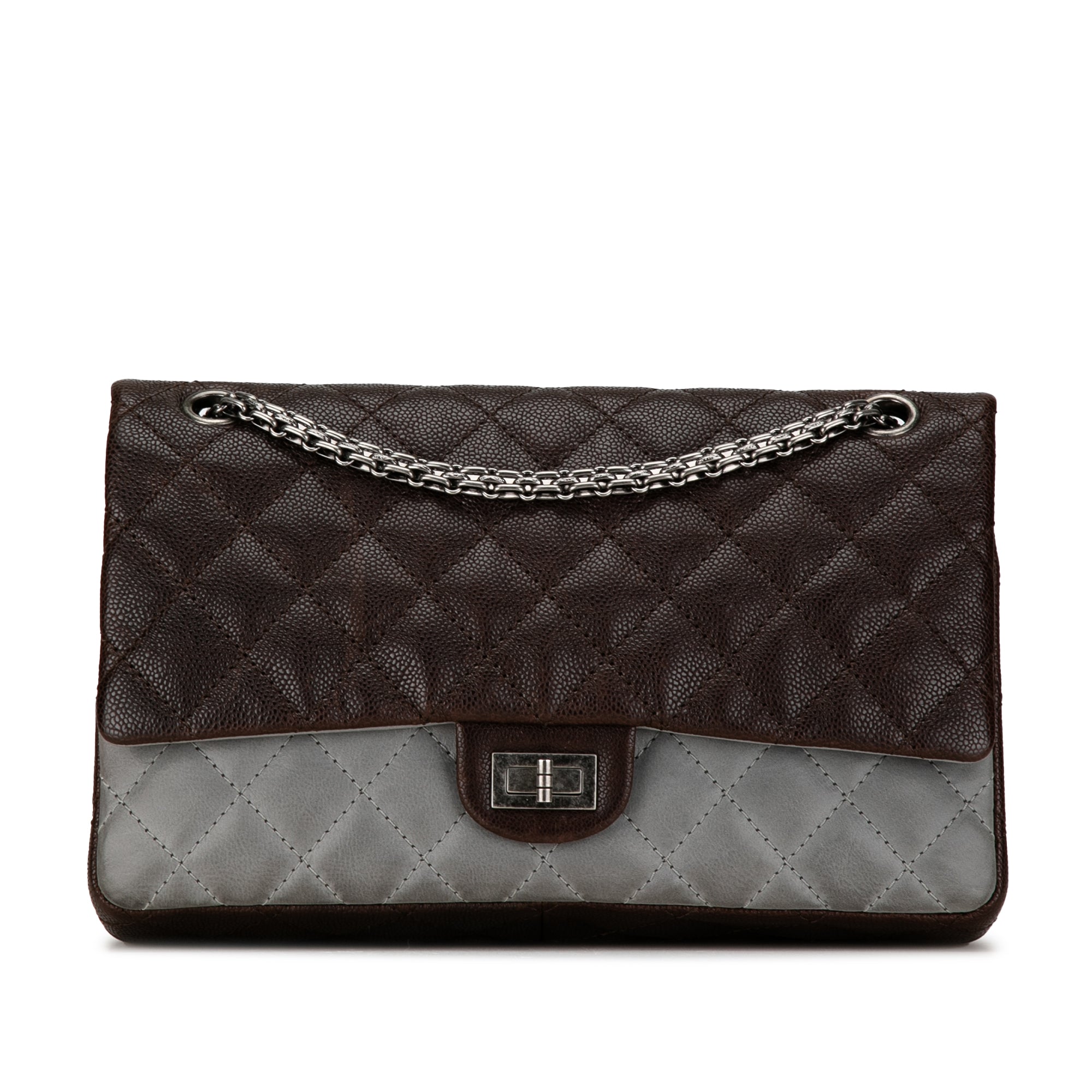 Chanel | Pre-Owned Caviar and Iridescent Calfskin Reissue 2.55 Double Flap 226 | Brown/Dark BrownGray