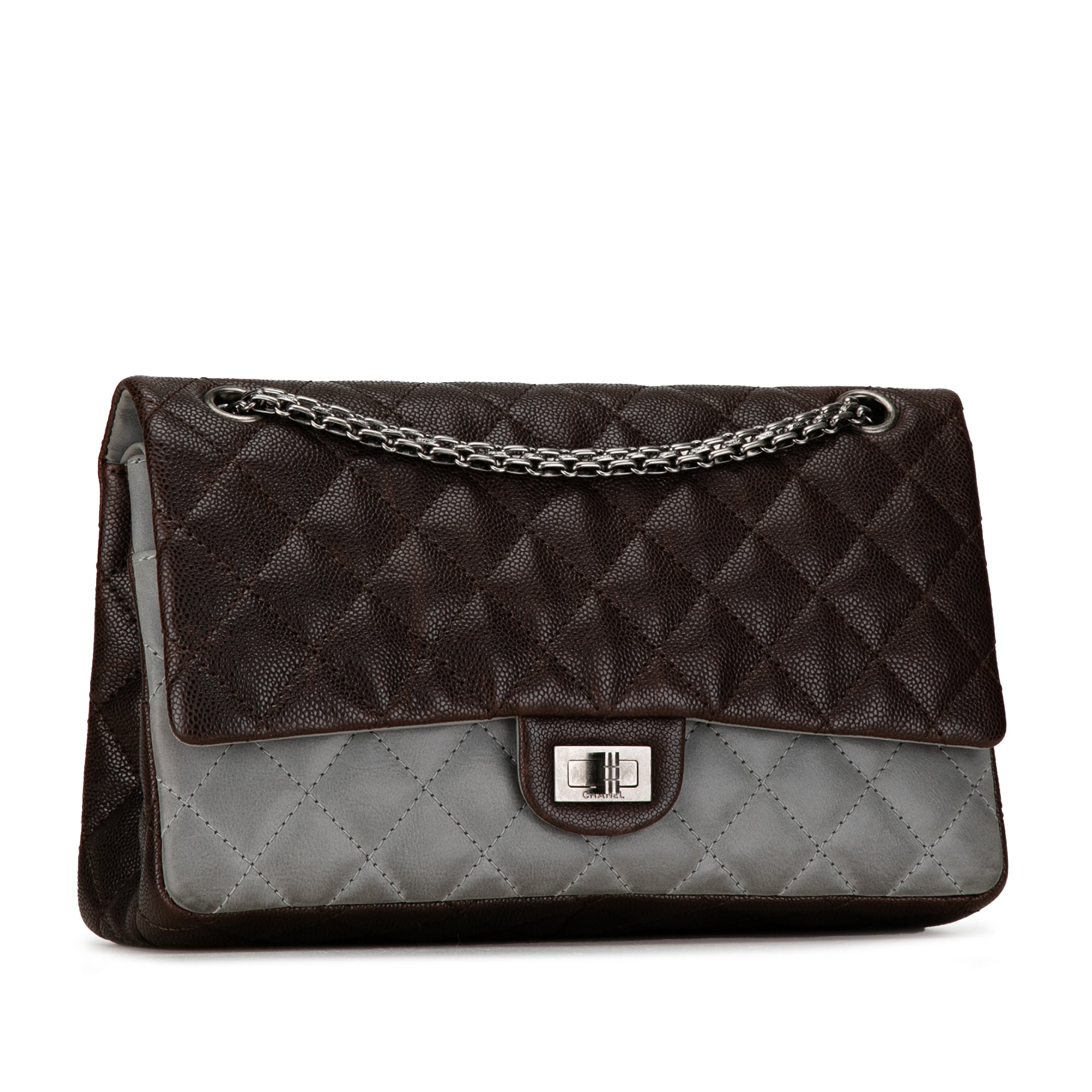 Chanel | Pre-Owned Caviar and Iridescent Calfskin Reissue 2.55 Double Flap 226 | Brown/Dark BrownGray