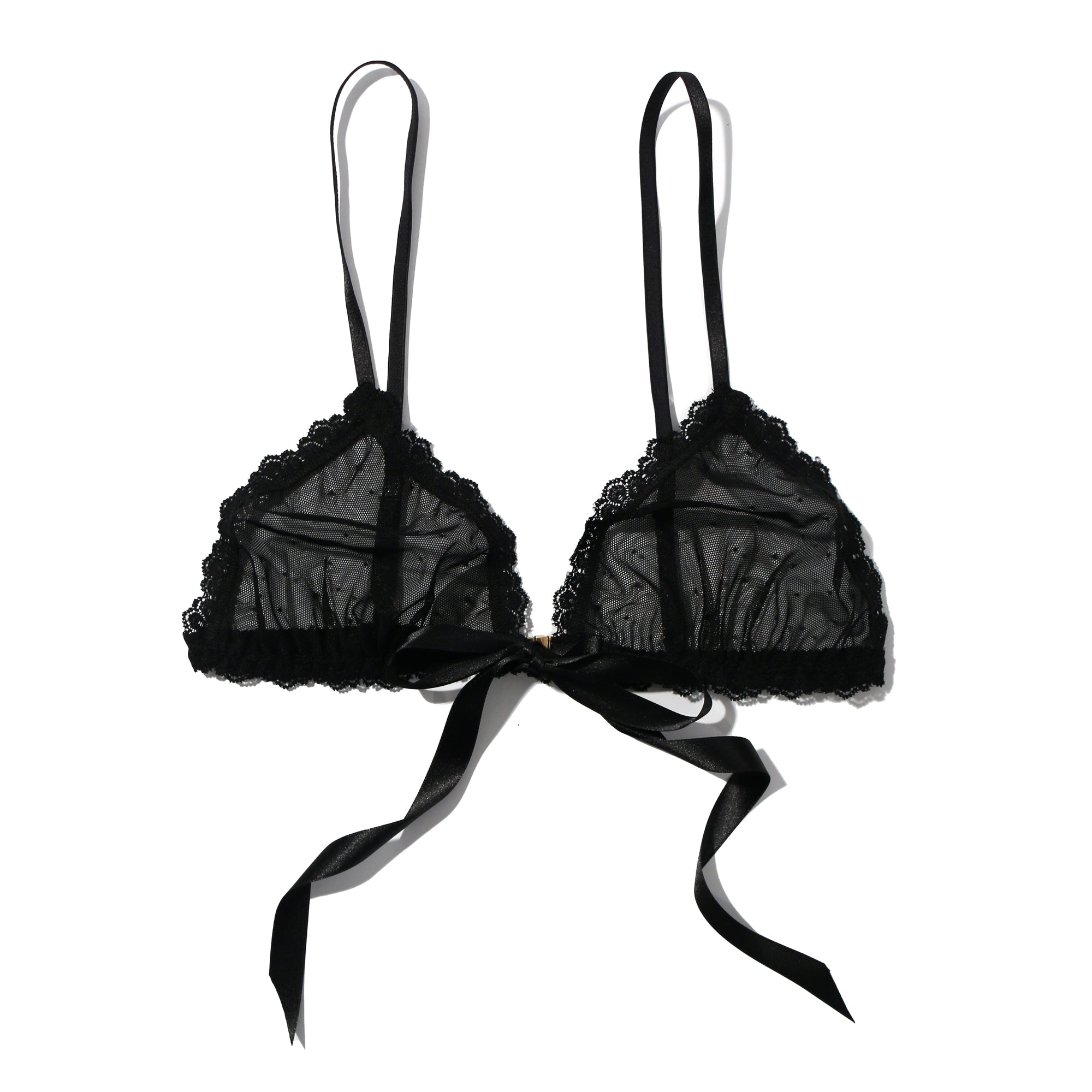 Dotted Tulle Front-Tie Bralette | Black
