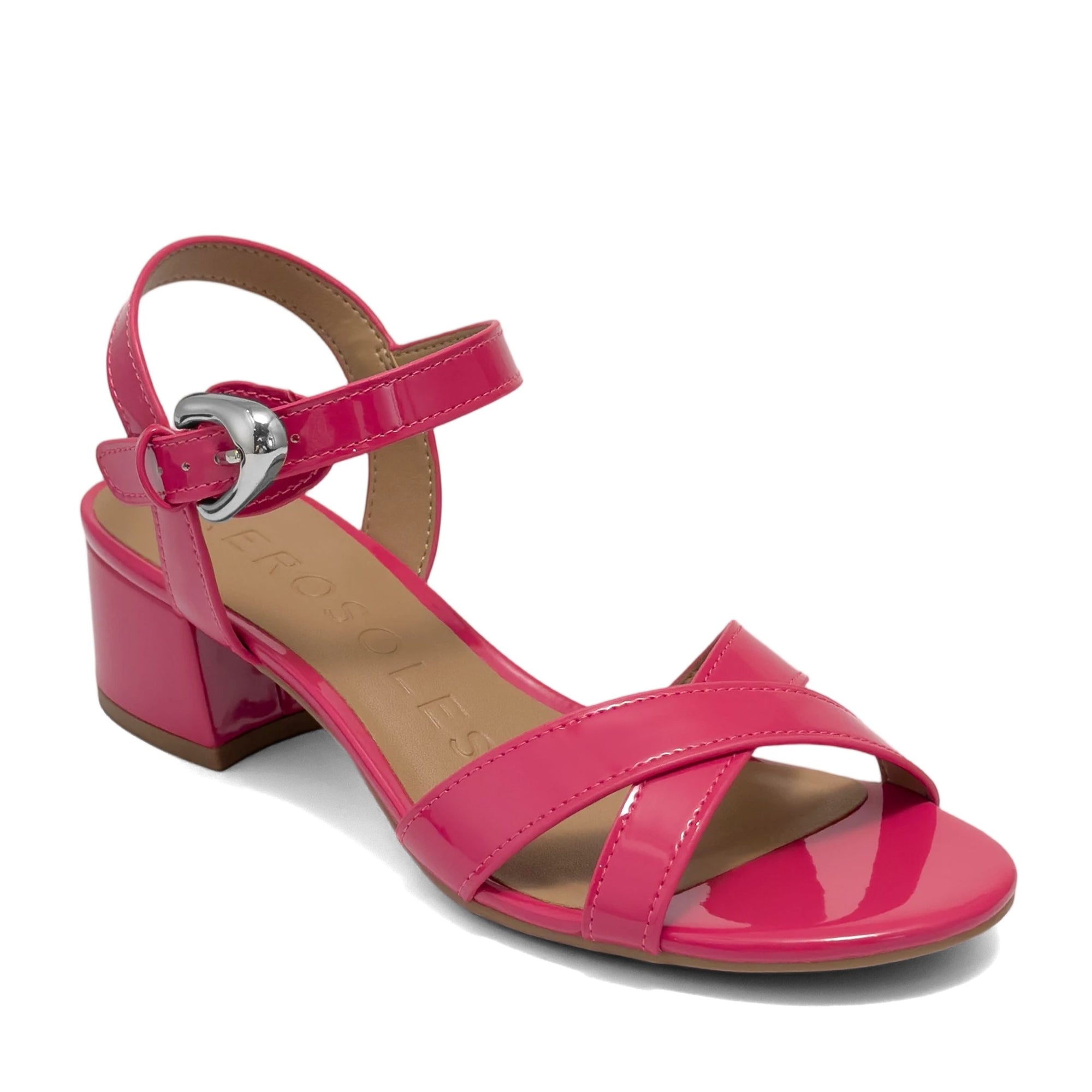 Cinzia Sandal Block Heel | Magenta Faux Patent