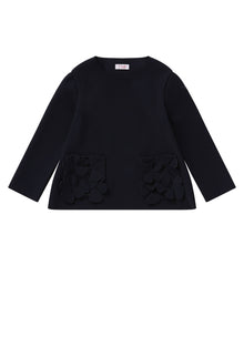 Sweater in Sensitive Fabrics with Appliques On The Pockets | Deep Blue