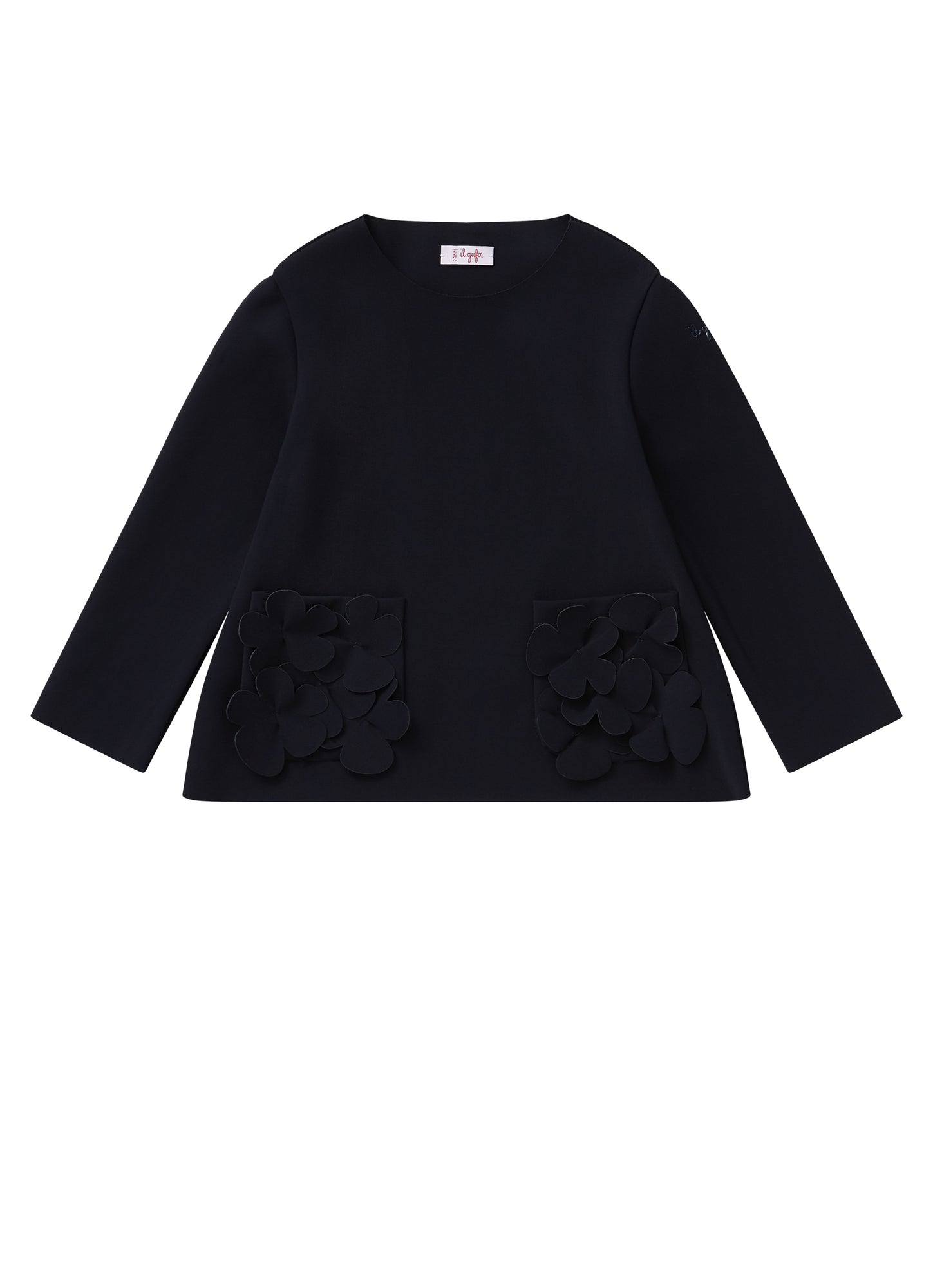 Sweater in Sensitive Fabrics with Appliques On The Pockets | Deep Blue