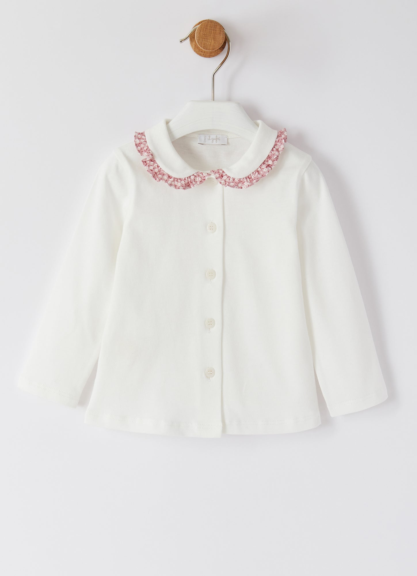 Shirt with Floral Collar | Latte/Rosa Erica