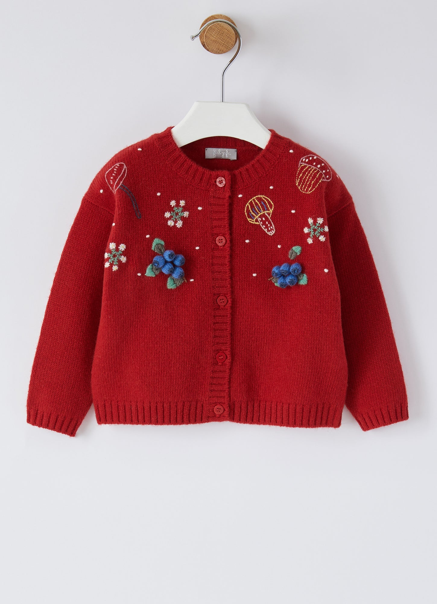 Wool Cardigan with Embroidery | Blue/Red Wine
