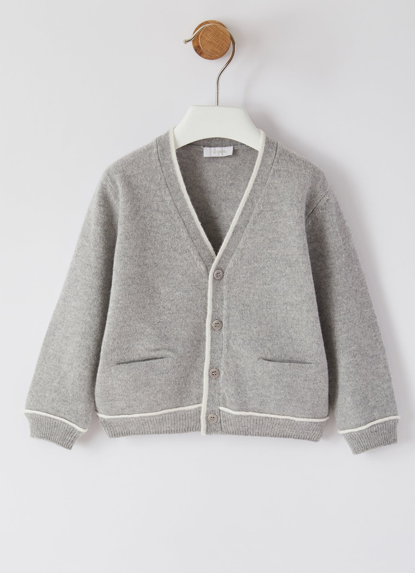 Wool Cardigan with Profiles | Nube/Latte
