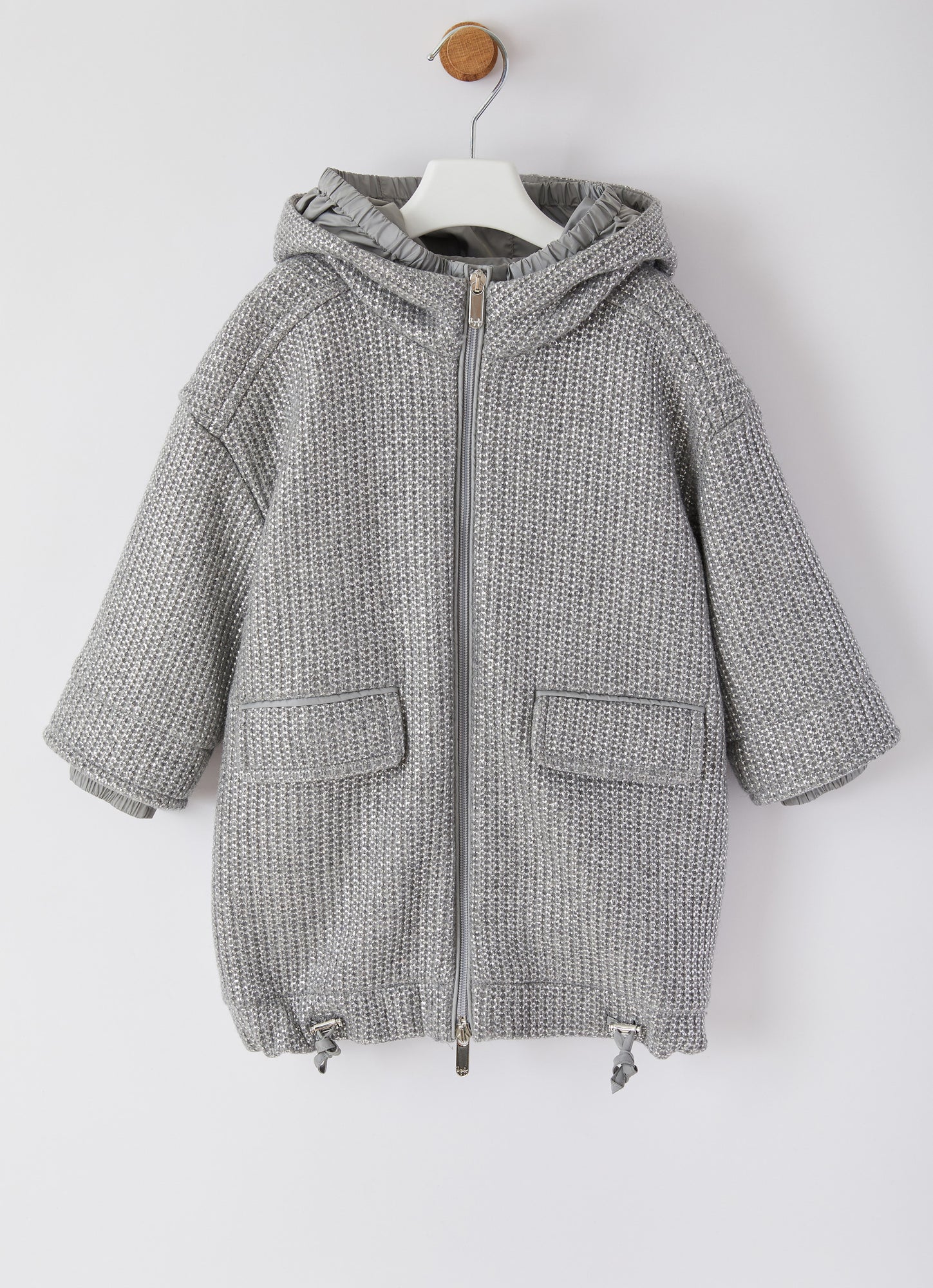 Long Knit Jacket Lame Effect | Nickel Grey