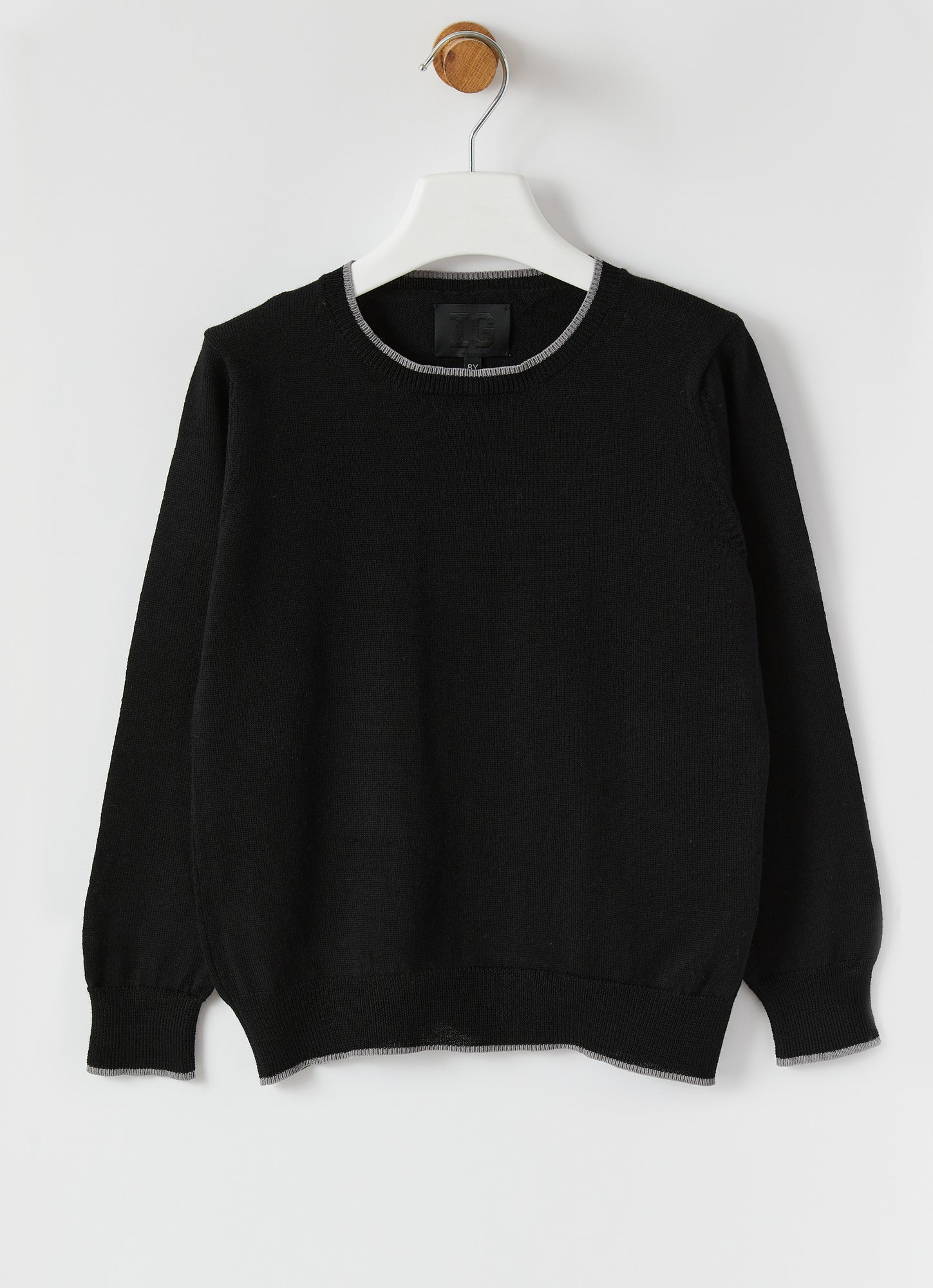 Wool Sweater with Contrasting Edges | Black/Stone Grey