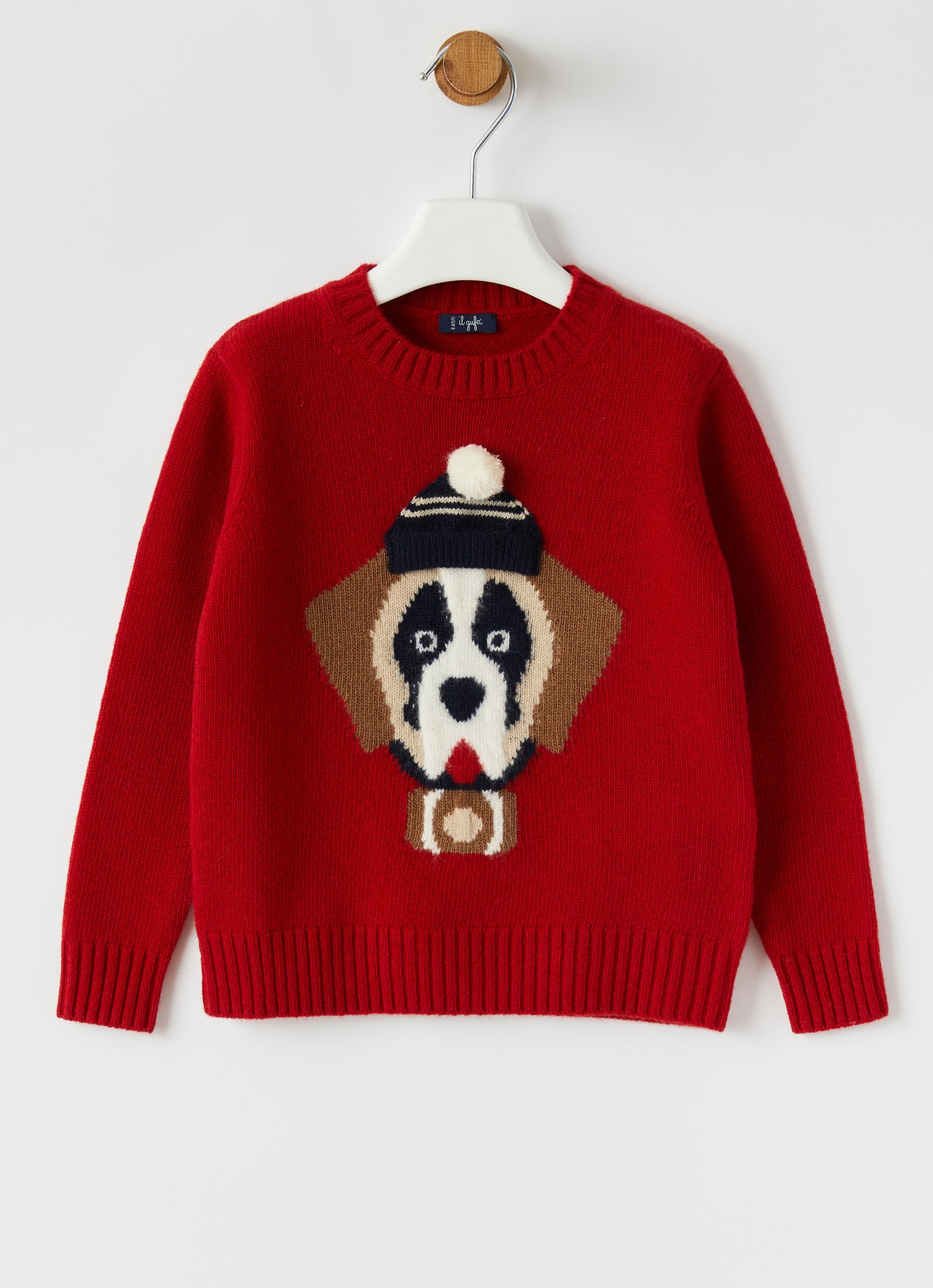 Wool Sweater with Jacquard Dog | Berry