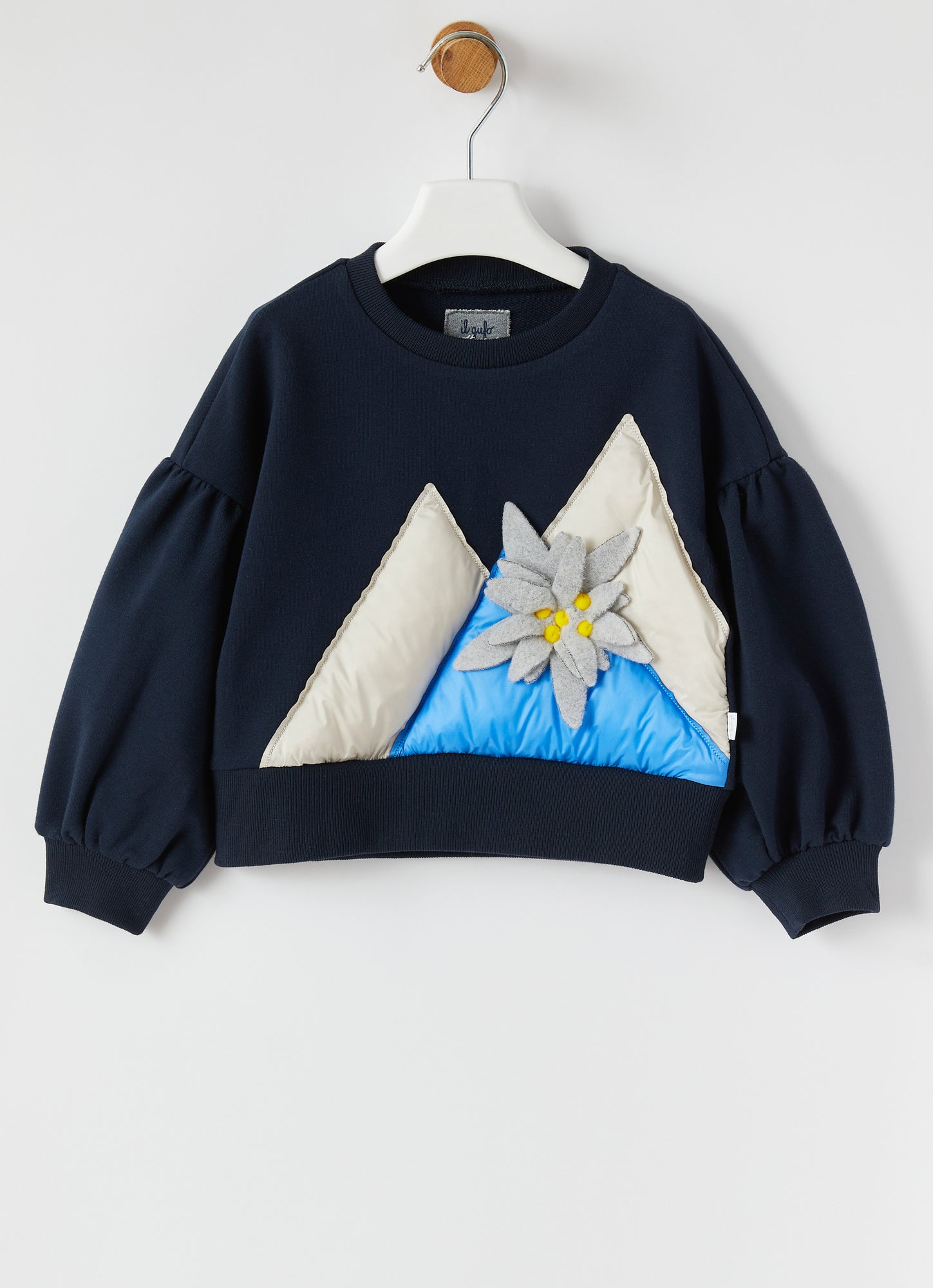 Boxy Sweatshirt with Mountains And Edelweiss | Blue/Light Blue