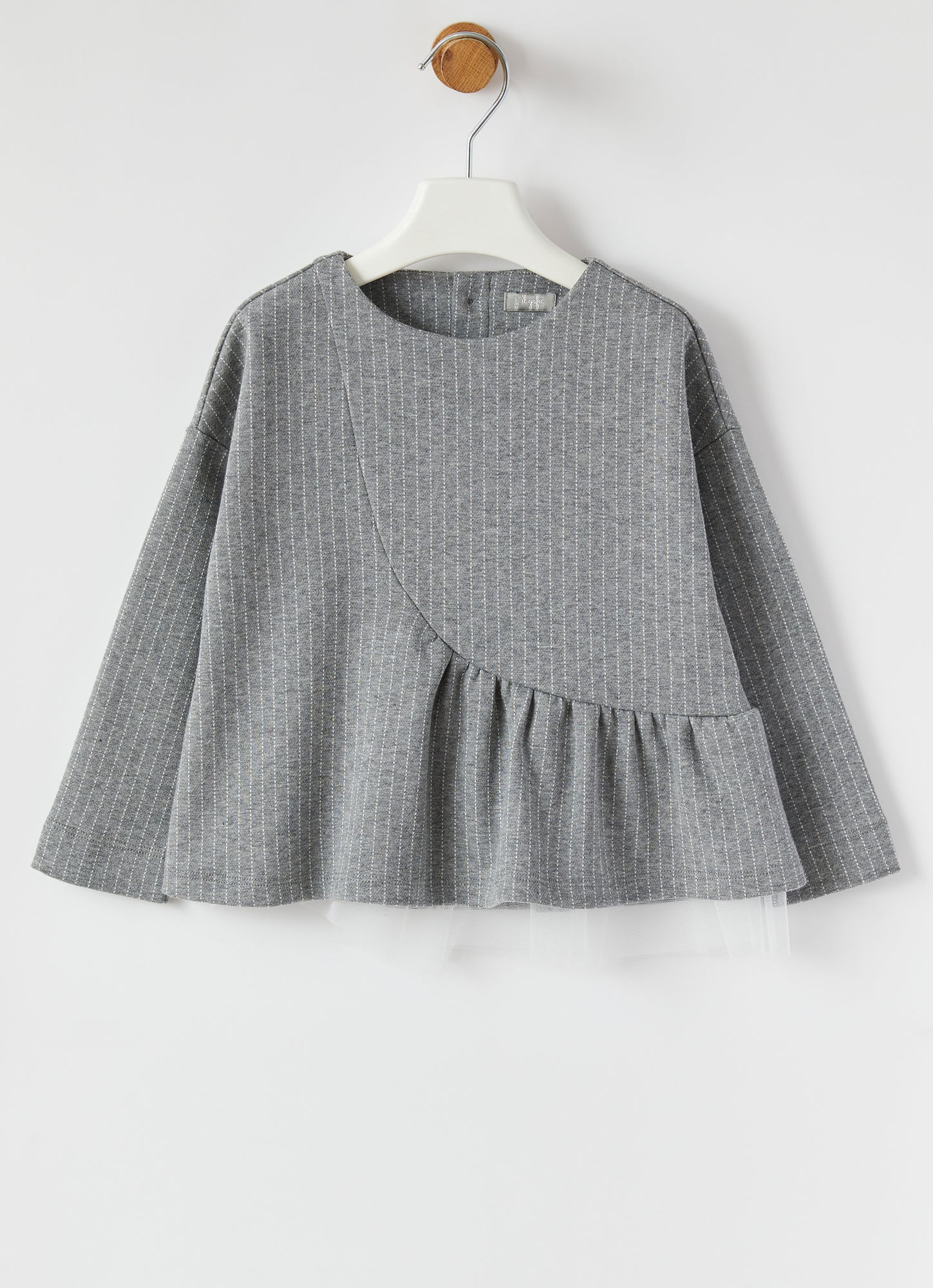 Pinstripe Jersey Sweatshirt with Flounce | Iron Grey