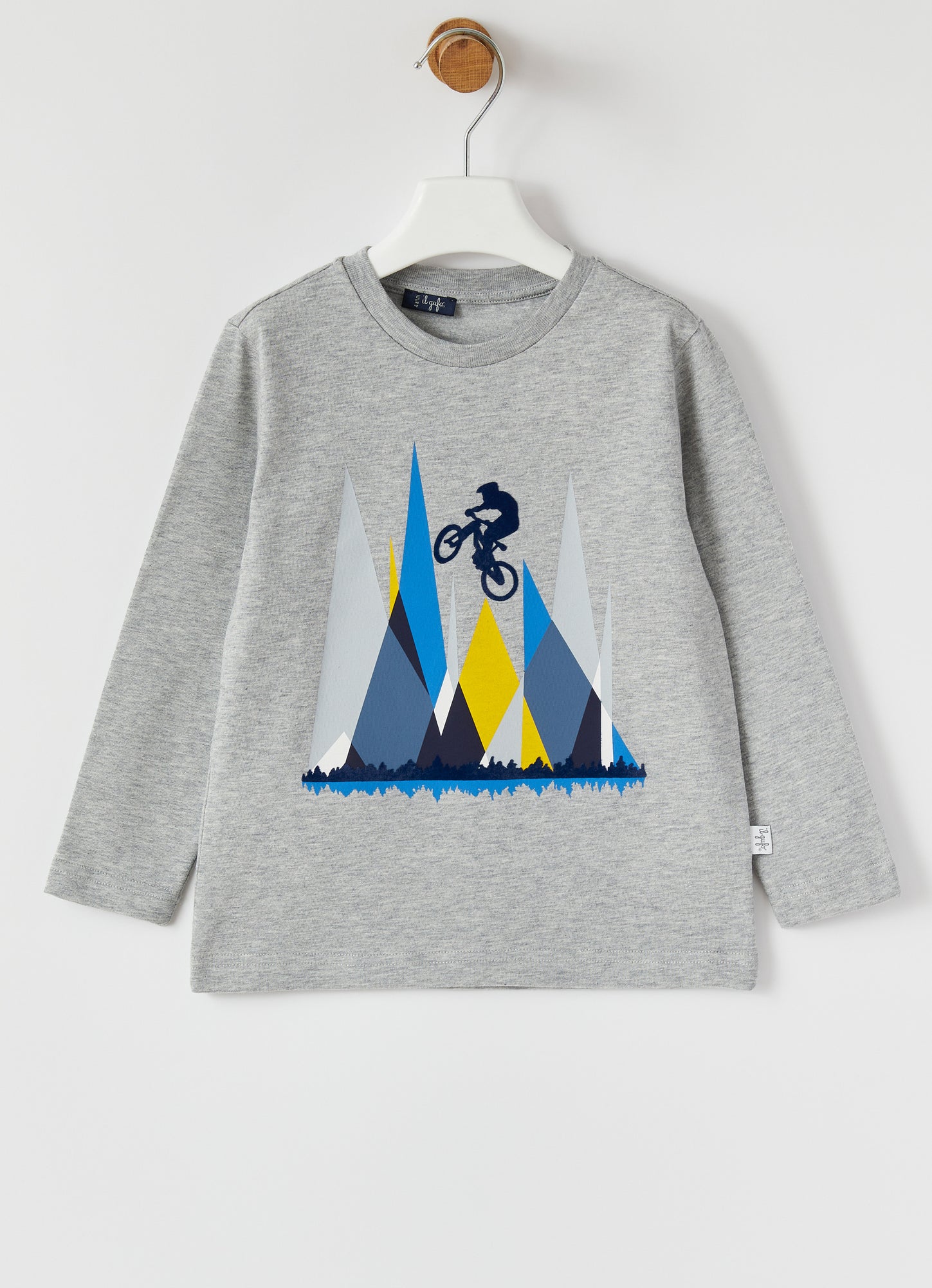 Cotton T-Shirt with Cyclist Print | Grigio/Avio