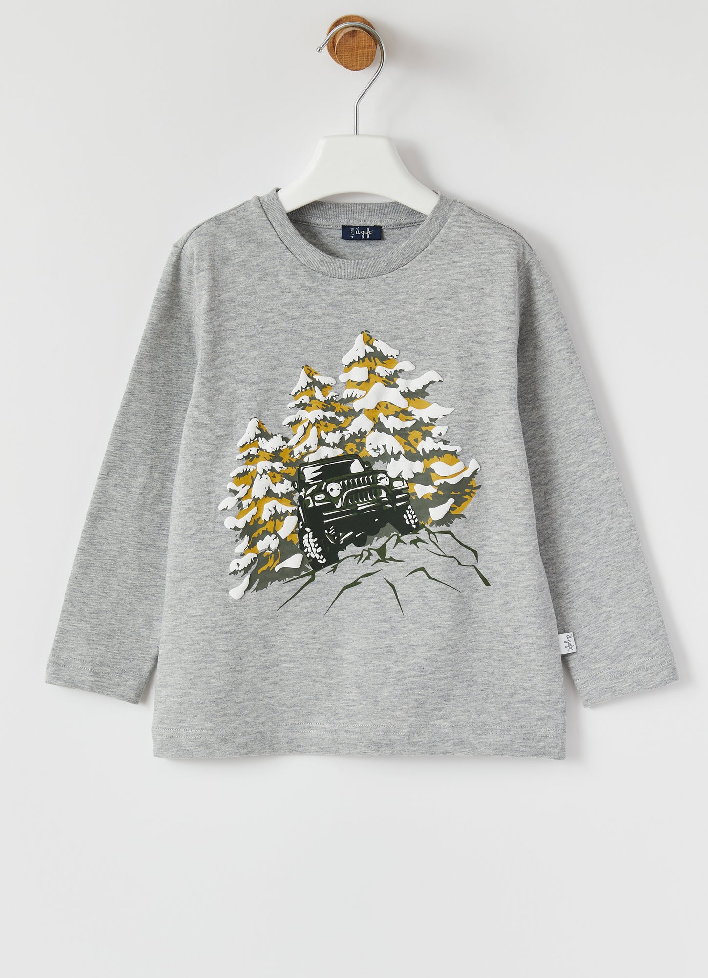 Cotton T-Shirt with Jeep Print | Grigio/Abete Argenteo