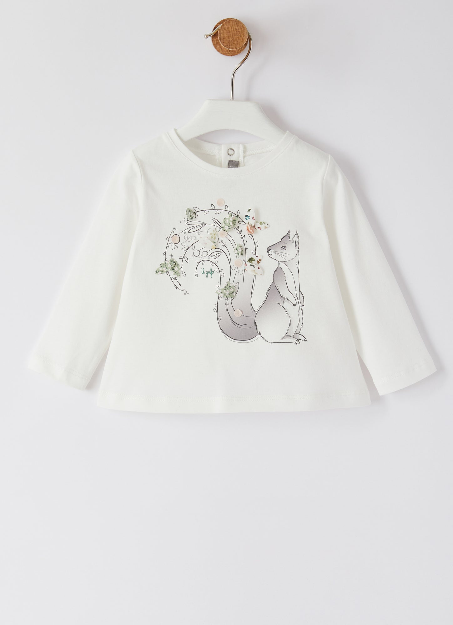 Squirrel Print Cotton T-Shirt | Latte/Muschio