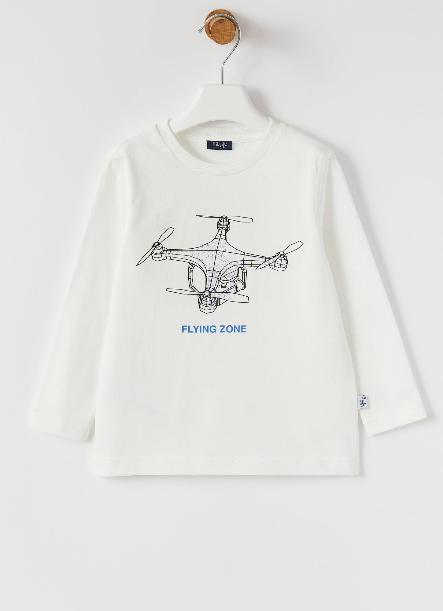 Drone Print Cotton T-Shirt | Latte/Nuvola