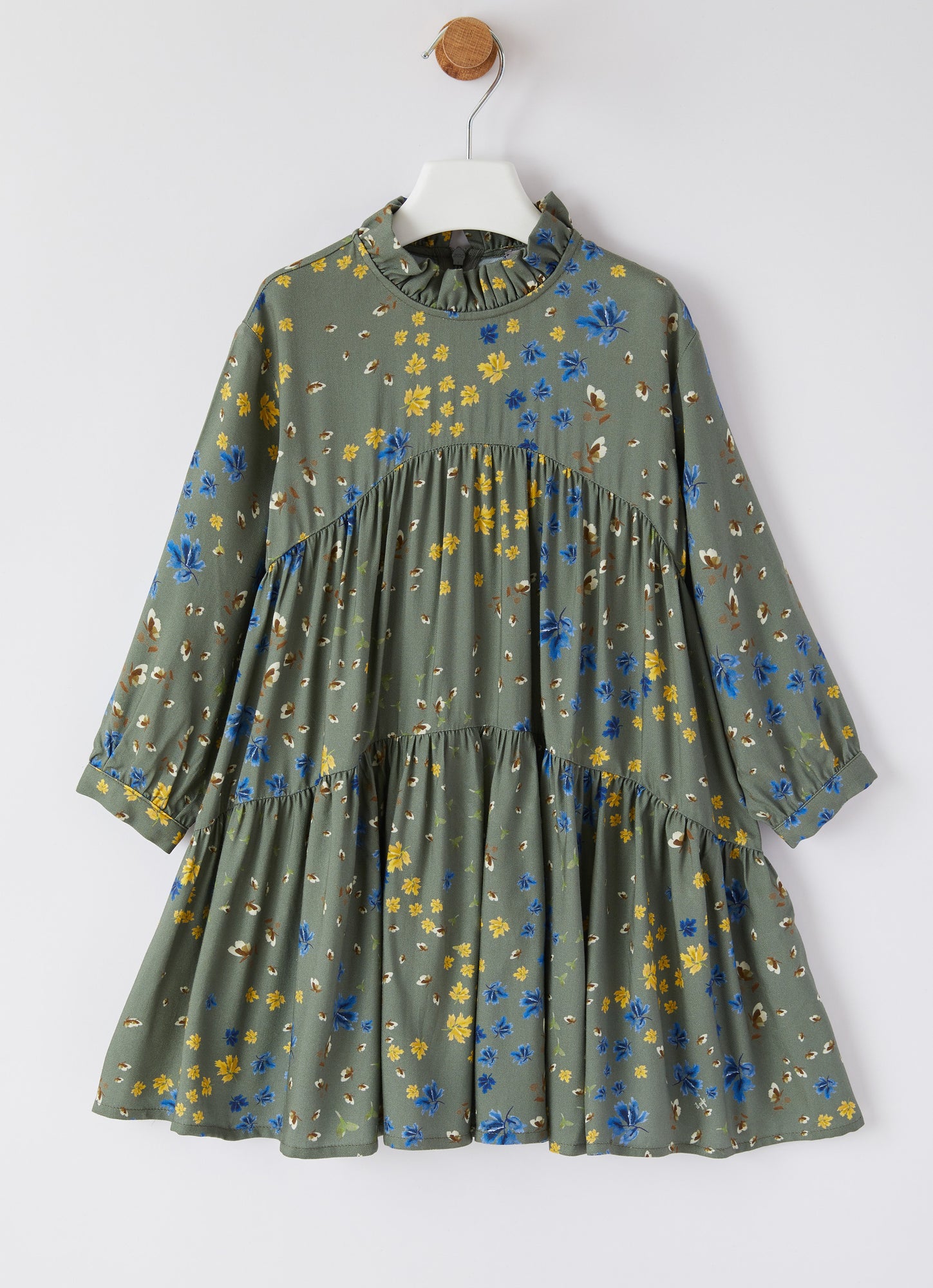 Flounced Dress with Floral Print | Verde Corteccia