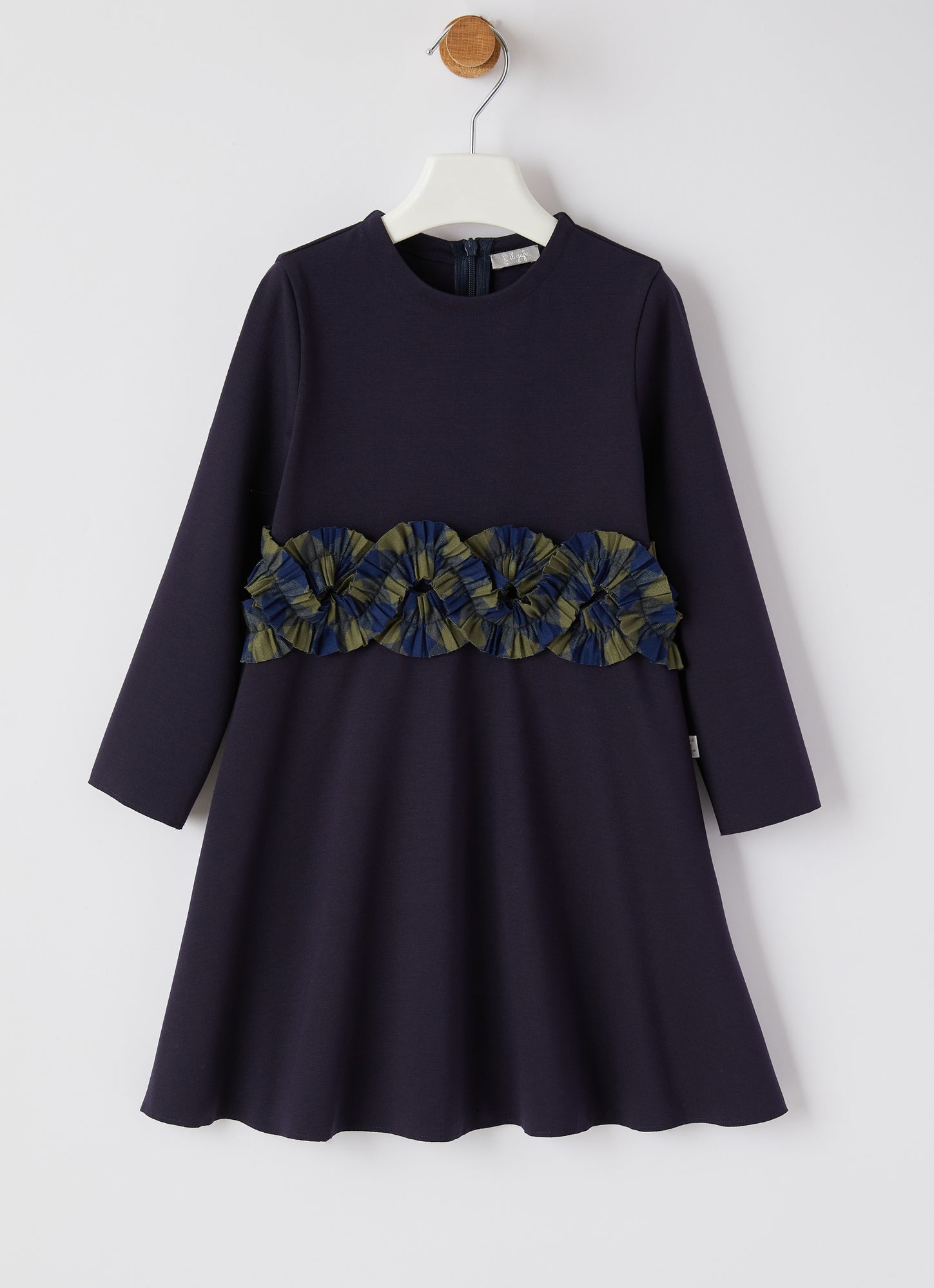 Dress with Checked Ruffles At The Waist | Blue/Verde Corteccia