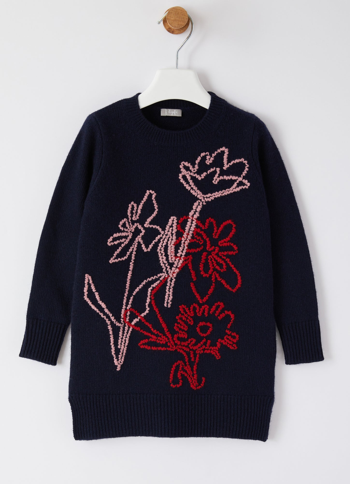 Wool Dress with Embroideries | Blue/Red Wine