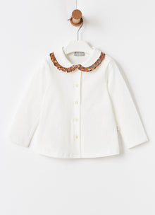 Floral Print Collar Jersey Blouse | Milk/Cinnamon