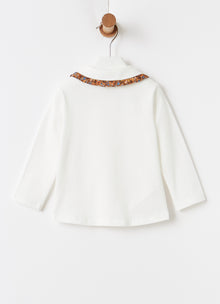 Floral Print Collar Jersey Blouse | Milk/Cinnamon
