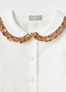 Floral Print Collar Jersey Blouse | Milk/Cinnamon