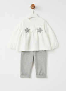 Star Motif Two-Piece Set | Milk/Grey