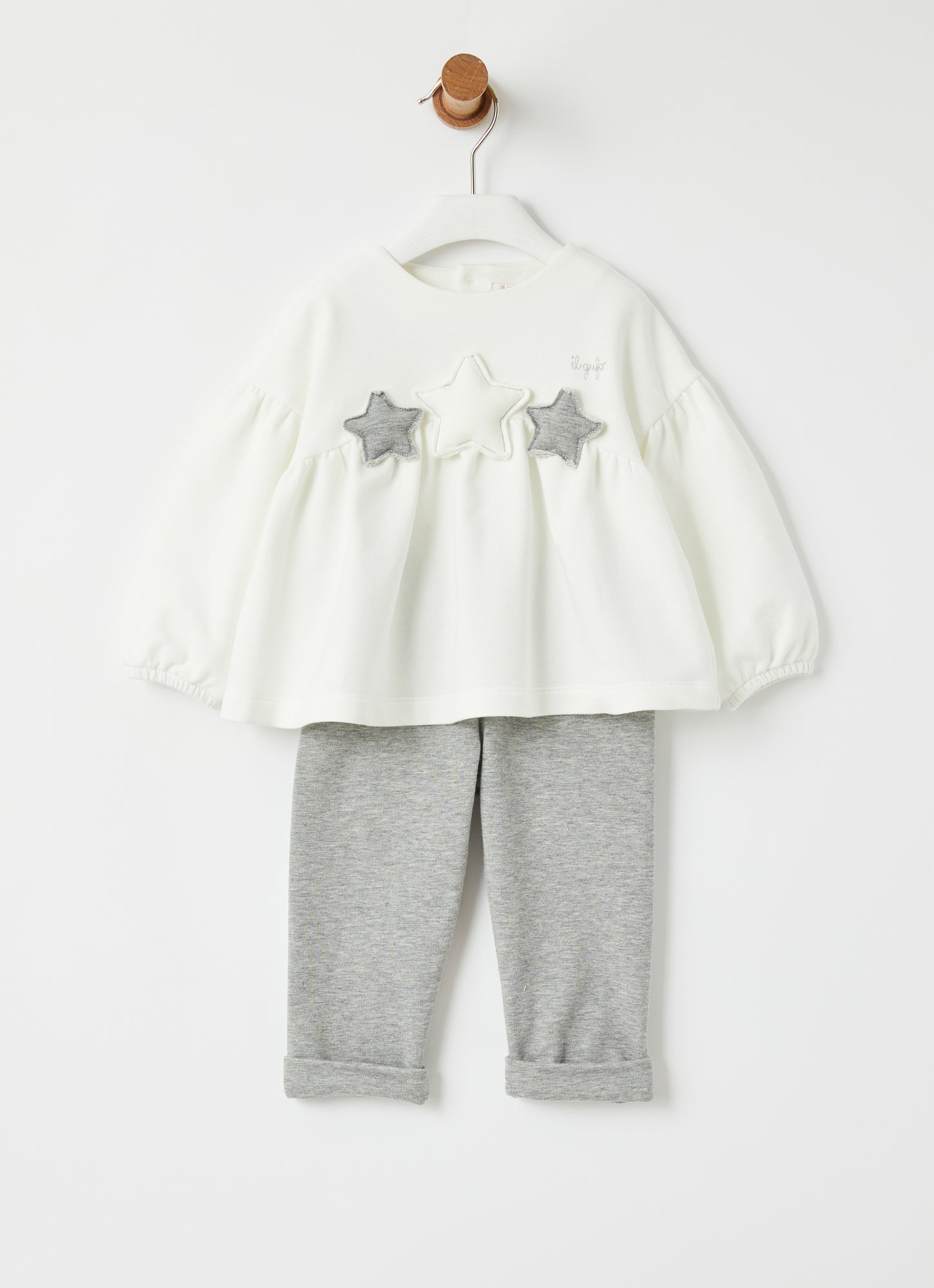 Star Motif Two-Piece Set | Milk/Grey