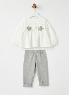 Star Motif Two-Piece Set | Milk/Grey