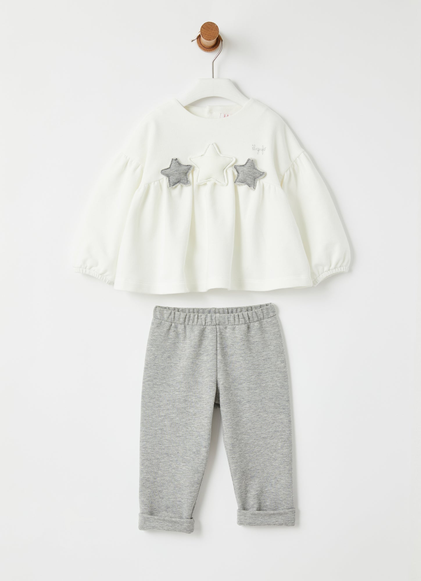 Star Motif Two-Piece Set | Milk/Grey