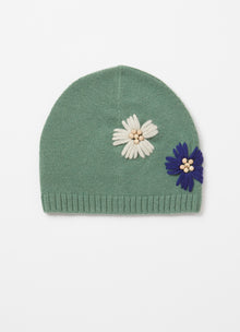 Floral Embroidery Knitted Hat | Eucalyptus/Electric Blue