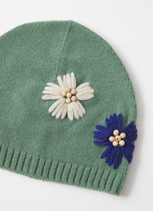 Floral Embroidery Knitted Hat | Eucalyptus/Electric Blue
