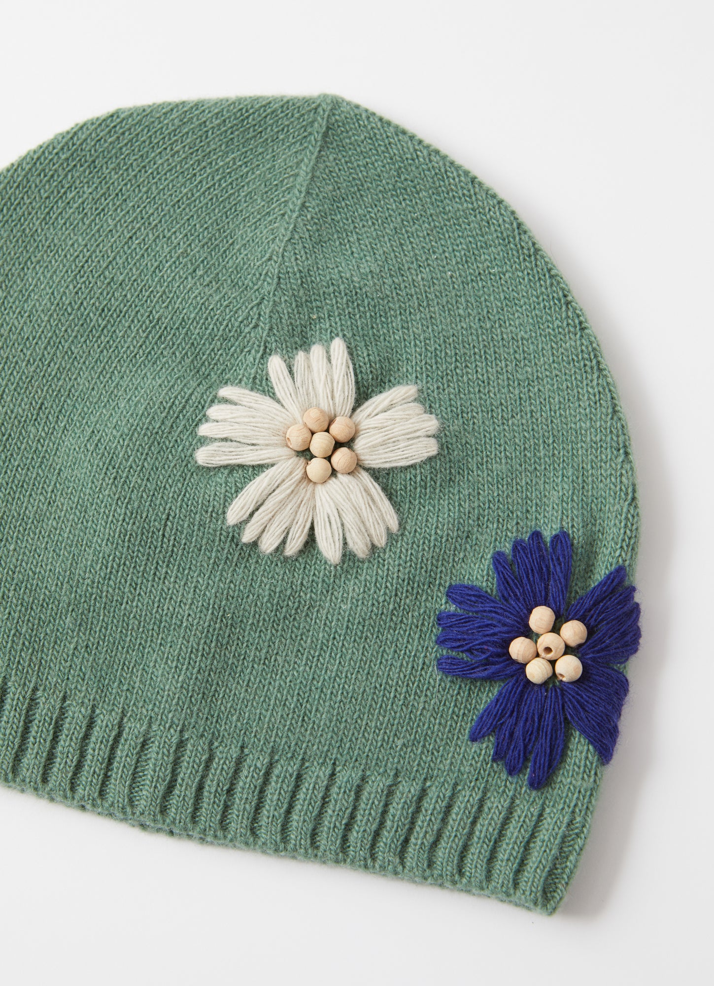 Floral Embroidery Knitted Hat | Eucalyptus/Electric Blue