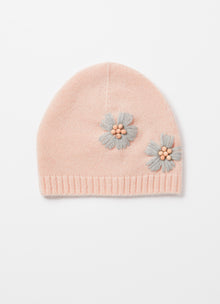 Baby Girls Knitted Hat with Embroidery | Quartz Pink/Cloud Grey