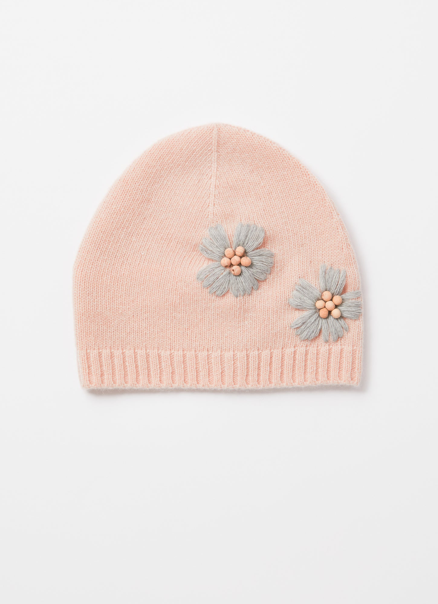 Baby Girls Knitted Hat with Embroidery | Quartz Pink/Cloud Grey
