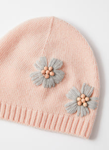 Baby Girls Knitted Hat with Embroidery | Quartz Pink/Cloud Grey