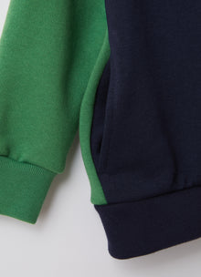 Color-Block And Printed Message Fleece Jacket | Navy Blue/Dragon Green