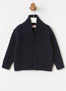 Cable Knit Merino Wool Cardigan | Blue