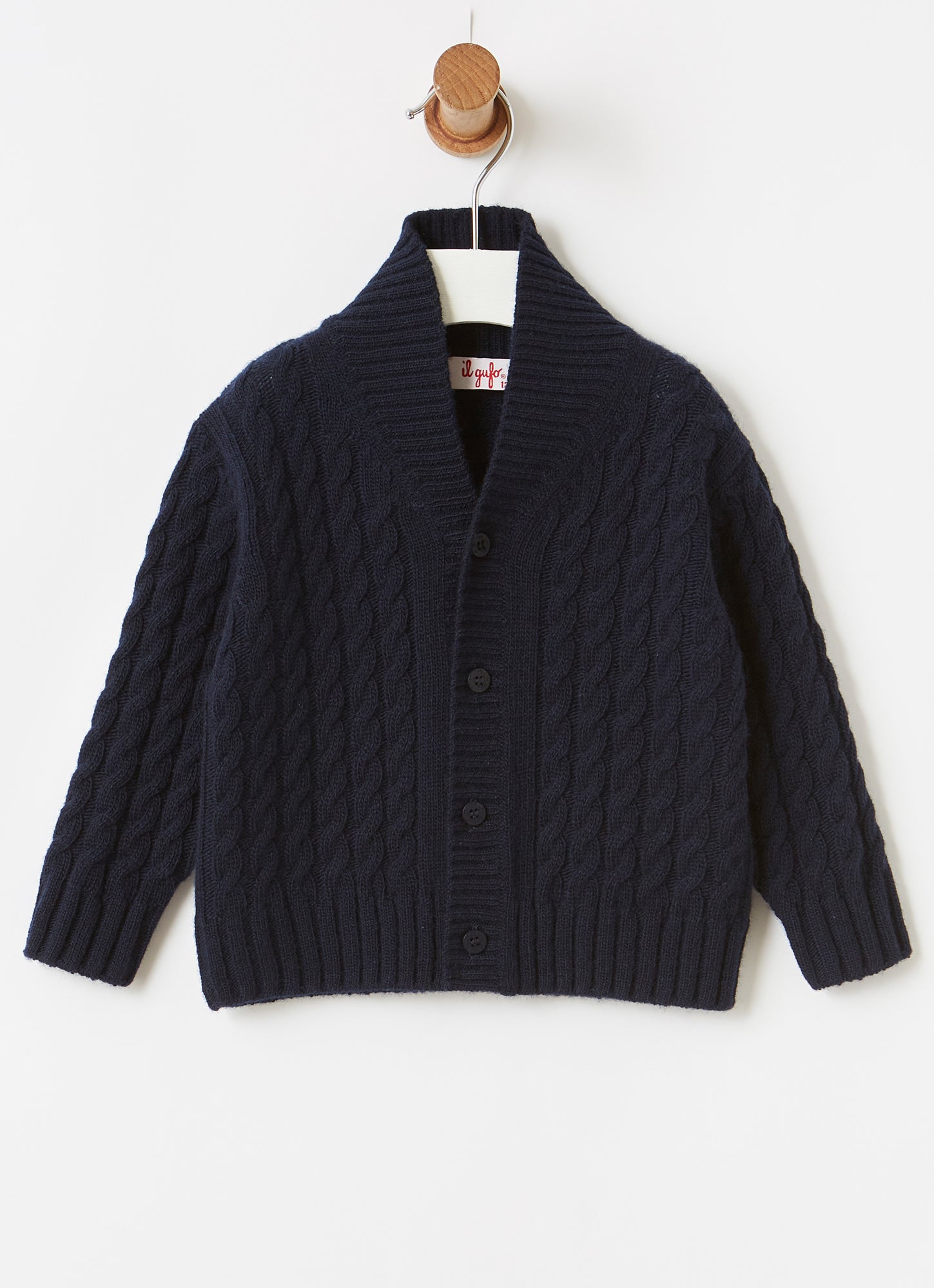Cable Knit Merino Wool Cardigan | Blue